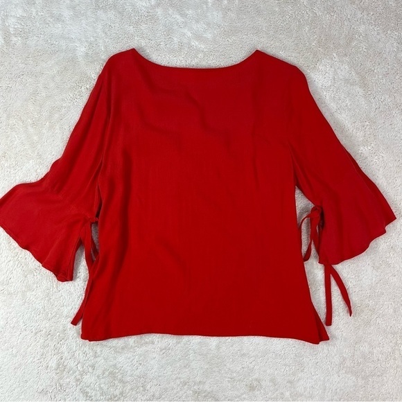 GIANNI BINI Orangish-Red 3/4 Sleeve with Ties Blouse, Super Cute! Size Large - Picture 6 of 9